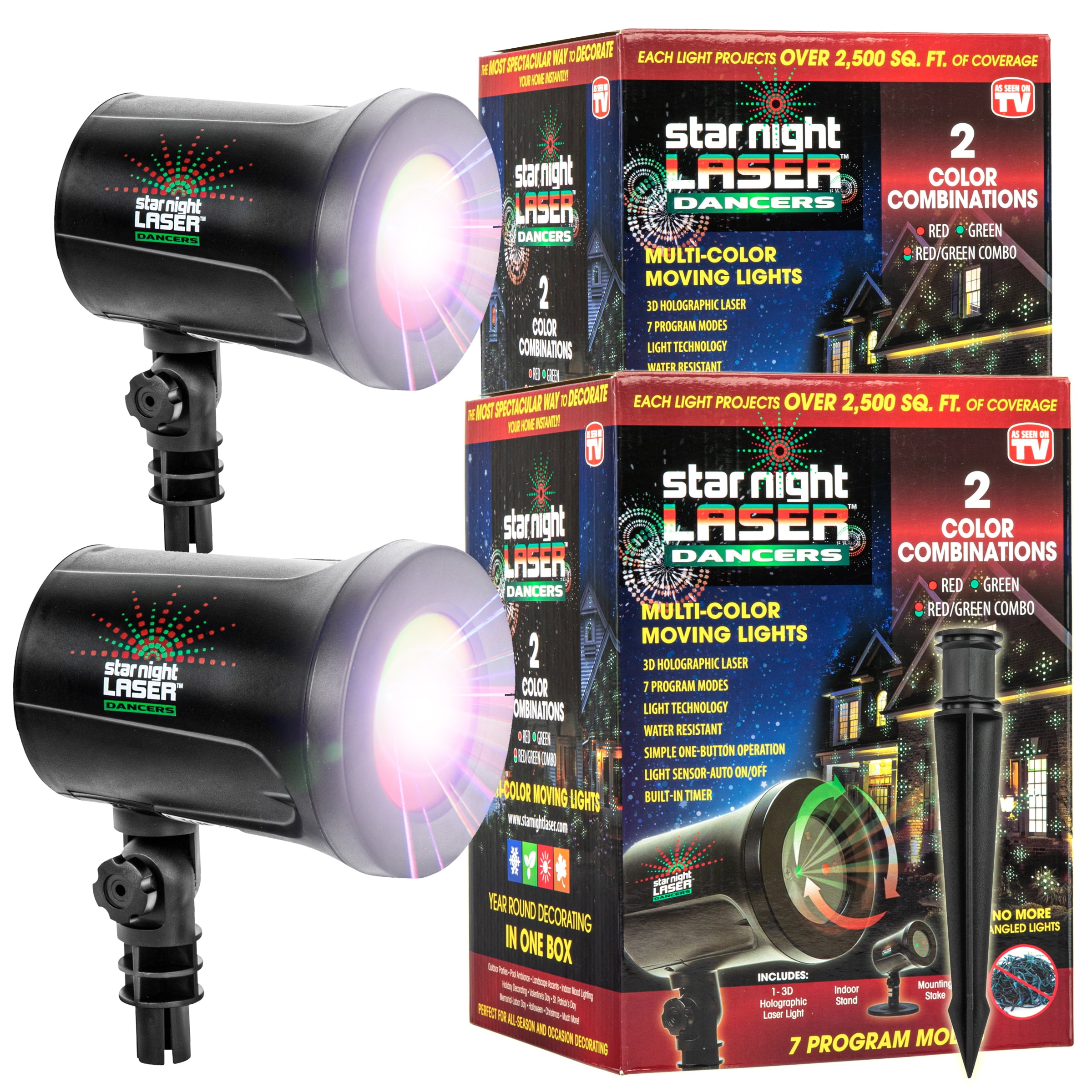 reductor angivet Forebyggelse Star Night Projector Laser Dancing Lights Projector with 7 Program Modes  and a Built-In Timer Weatherproof As Seen On TV- 2 Packs - Walmart.com