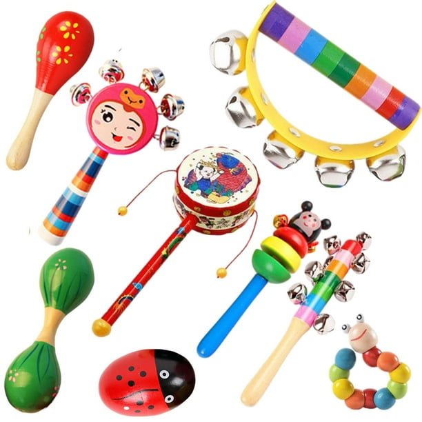 9 Uds. Sonajero de madera para bebé, juguete de desarrollo Musical, juguete sensorial, juguetes musicales Montessori para fiesta, bebé recién nacido