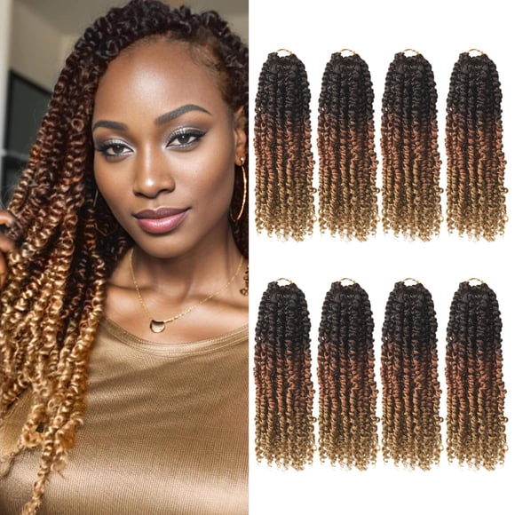 Bileaf Passion Twist Crochet Hair 12 Inch Passion Twist Hair Crochet Twist Braids Bohemian Braiding Hair Curly Ends 8 Packs Crochet Hair for Black Women Ombre Color 4-30-27