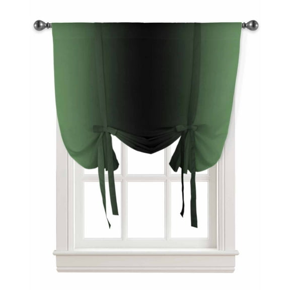 Olive Green Black Ombre Tie Up Curtains for Kitchen Bathroom Bedroom Windows 63 Inch Length, Modern Abstract Gradient Color Art Balloon Drape Curtains Shade Rod Pocket Drapery Curtain Panel, 46"x63"