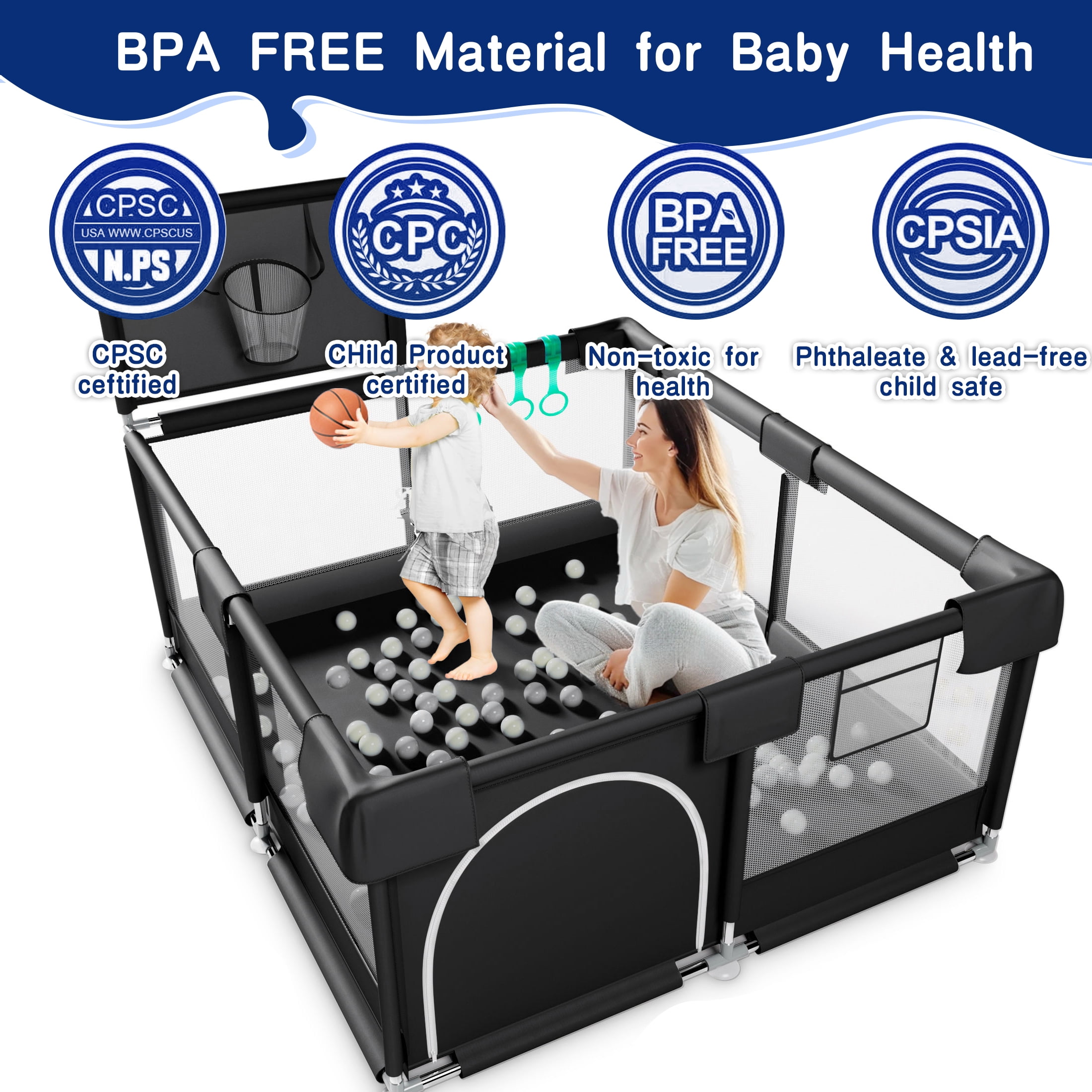HioHa Baby Playpen, Baby Playard with Basketball Hoop, Portable Play Yard Baby Fences for Infant Toddler