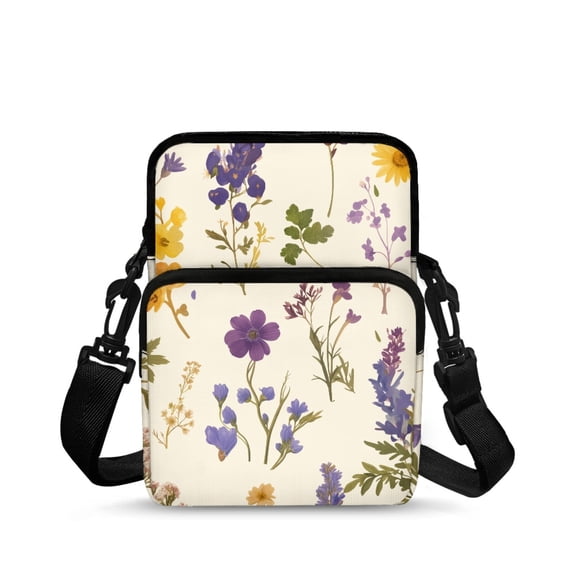 FUIALDOLG Wild Floral Print Lightweight Crossbody Purse, Polyester Crossbody Bag Portable Crossbody Bags for Outdoor Work
