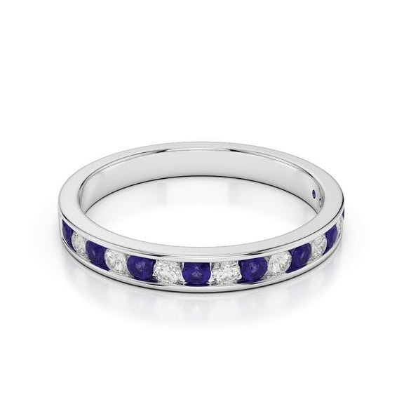 Natural Tanzanite Gemstone Round 3mm Round Half Eternity Band 925 Sterling Silver Stackable Ring, Women Engagement Wedding Ring
