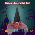 thumbnail image 2 of Zando Adult Witch Hats Wide Brim Party Wizard Hat Decor Rhinestone Pointed Hat with Veil Witch Costume, 2 of 6