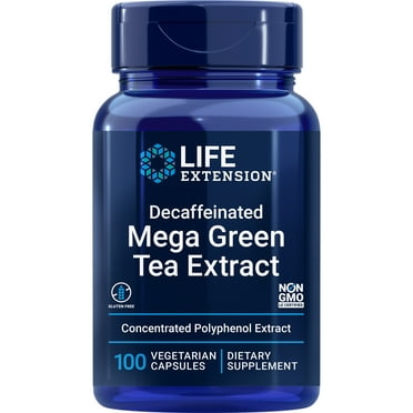 Life Extension Decaffeinated Mega Green Tea Extract – Polyphenol-Rich, Cell Health, Heart Health, Brain Health, Antioxidant Protection – Non-GMO, Gluten-Free, Vegetarian – 100 Capsules