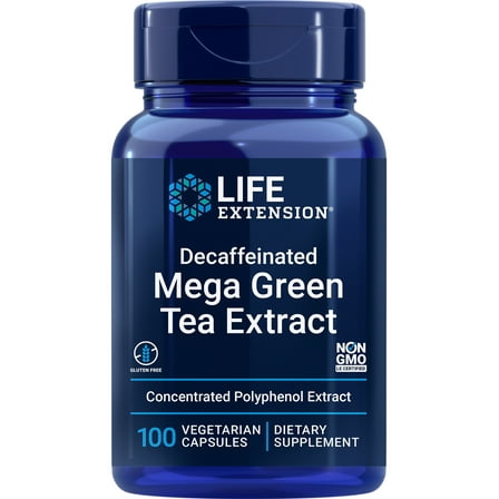 Life Extension Decaffeinated Mega Green Tea Extract – Polyphenol-Rich, Cell Health, Heart Health, Brain Health, Antioxidant Protection – Non-GMO, Gluten-Free, Vegetarian – 100 Capsules