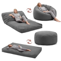 FOROUTIA 3‑in‑1 Design Bean Bag Chair,Convertible Bean Bag Chair Bed & Lounger with Washable Cover,Gray