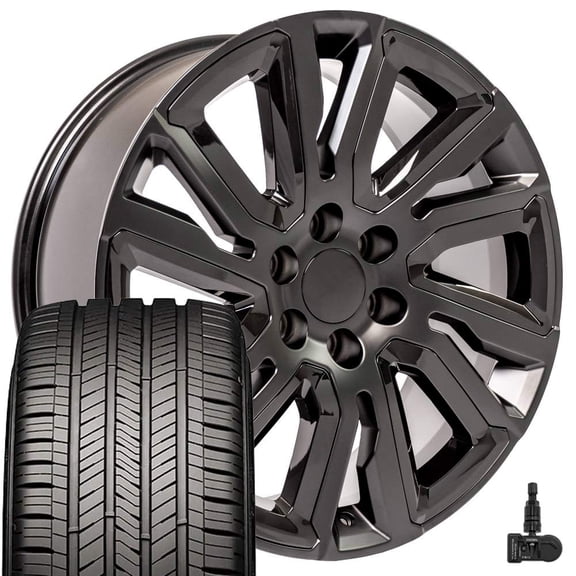 OE Wheels CV39 22 Inch Rims and Tires Fit Sierra 1500 Style 6x139.7 22x9 Satin Black with Gloss Black Insert - Hollander 5901 - Eagle Touring 285/45-22 (Set of 4)