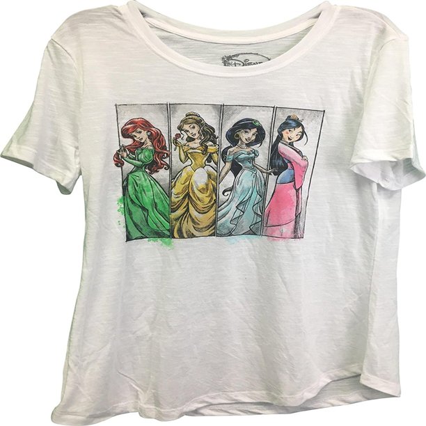 Disney Princesses Ariel Belle Mulan Jasmine Juniors T Shirt Walmart Com
