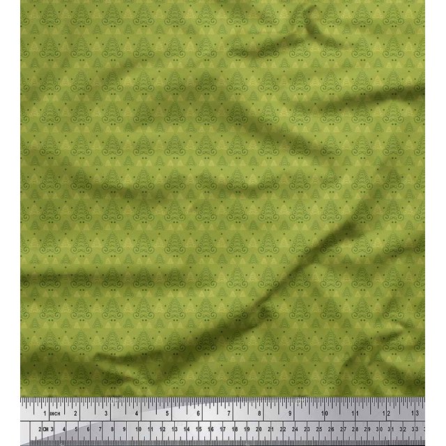 Soimoi Green Heavy Satin Fabric Dot & Ribbon Ethnic Decor Fabric Printed Yard 54 Inch Wide