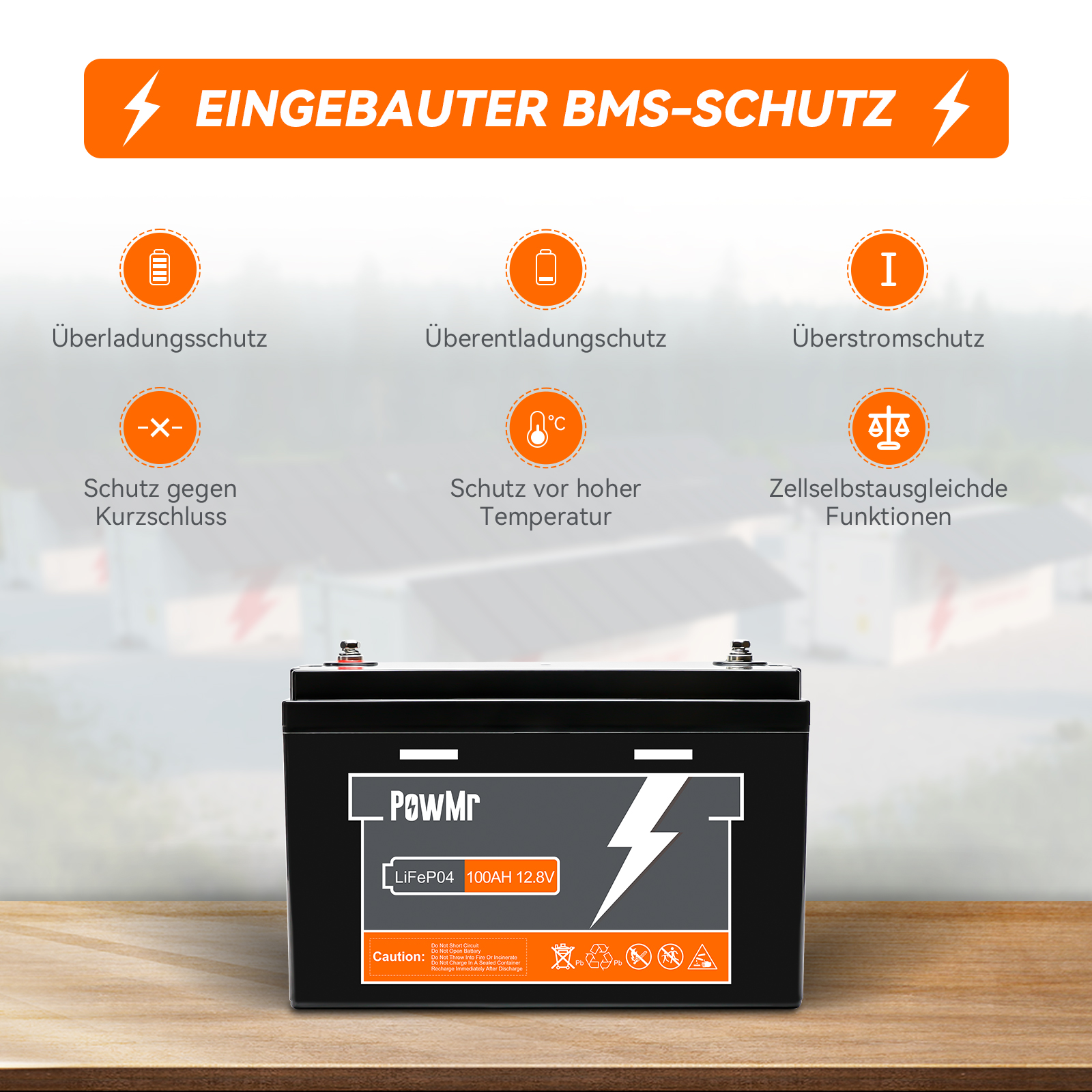 PowMr 100AH 150AH 200AH 300AH Lifepo4 Battery 12.8V 25.6V Support 4 Units in Series With BMS ≥ 4000+ Cycle Time IP65 EU USA