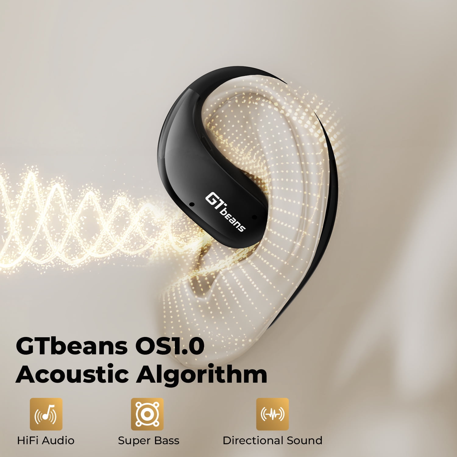 GTbeans E20 Open-Ear Earphones OWS Ear Hooks Wireless Bluetooth 6.0 Headphones IP55 Waterproof 56 Hrs Playtime 4 Mic Clear Call Sports Earbuds, Black