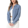 thumbnail image 4 of Chaqueta de mezclilla casual de mujer INSPIRE CHIC, con botones, de manga larga, textura lavada, talla XS, azul claro, 4 of 6