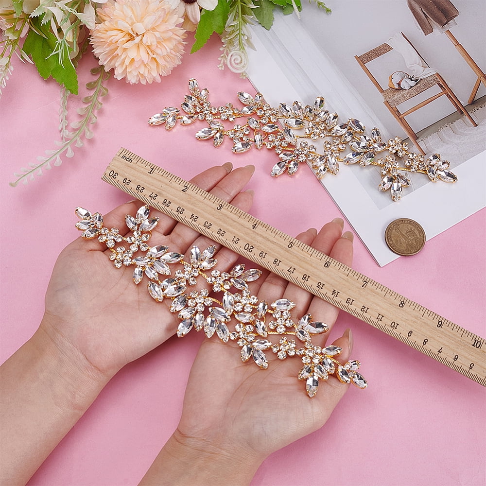 2Pcs Rhinestone Cloth Patches Repair Sewing Craft Decoration Flower 220x65x6mm DIY