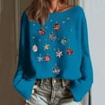 thumbnail image 2 of yardsong 2025 Long Sleeve Women Christmas Top - Boat Neck Imitation Knit Fall Xmas Holiday Sweatshirt Sky Blue,XL, 2 of 6