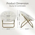 thumbnail image 2 of Saucer Chair Round Foldable Furry Padded Moon Chair for Living Room White, 2 of 6