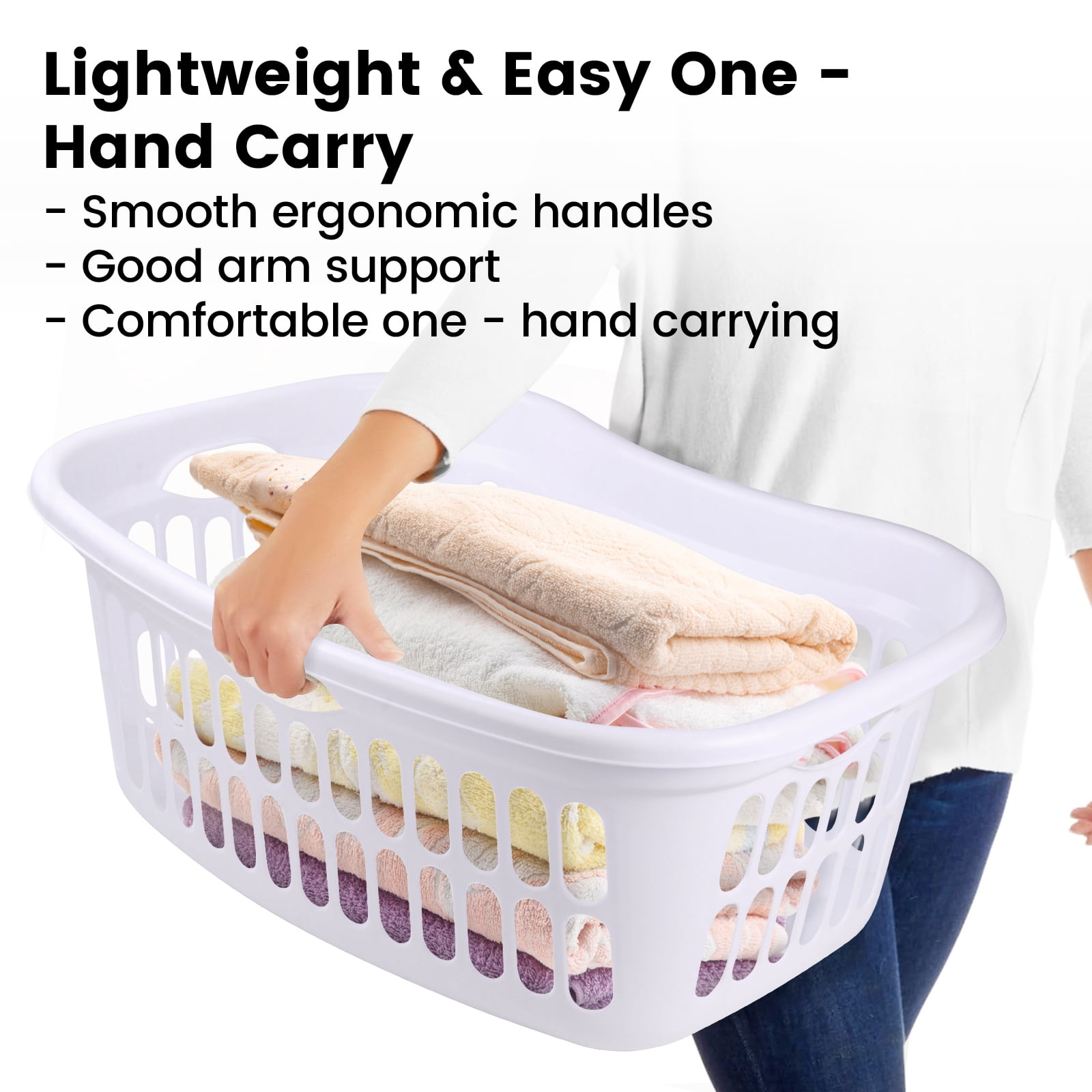 GameXcel 3-Pack 50L Laundry Basket Hip Hold, Stackable Plastic Hamper with Vented Holes for Bathroom, Bedroom, Laundry Room, Dorm