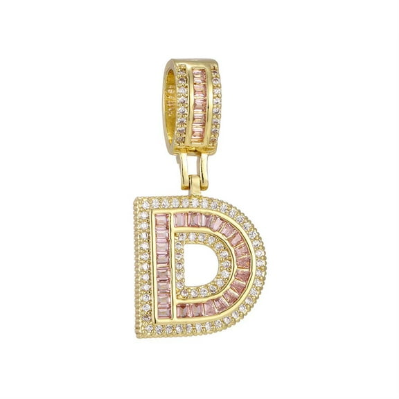 PAURO Initial Pink Necklaces for Women A-Z Pendant Cubic Zirconia Stainless Steel Chain Dainty Alphabet Chain Vintage Letter Jewelry Gold Letter D
