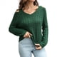 thumbnail image 3 of Suéter Informal de Punto Grueso con Cuello en V y Larga para Mujer con Hombros Descubiertos Verde L, 3 of 10