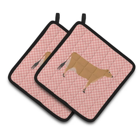 

Caroline s Treasures Jersey Cow Pink Check Pair of Pot Holders