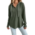 thumbnail image 4 of CQONEPT Waffle Knit Hoodies for Women Lightweight Comfy Pullover Tops Drawstring Long Sleeve Loose Fall Fashion Sweatshirts Blouse Green S, 4 of 7
