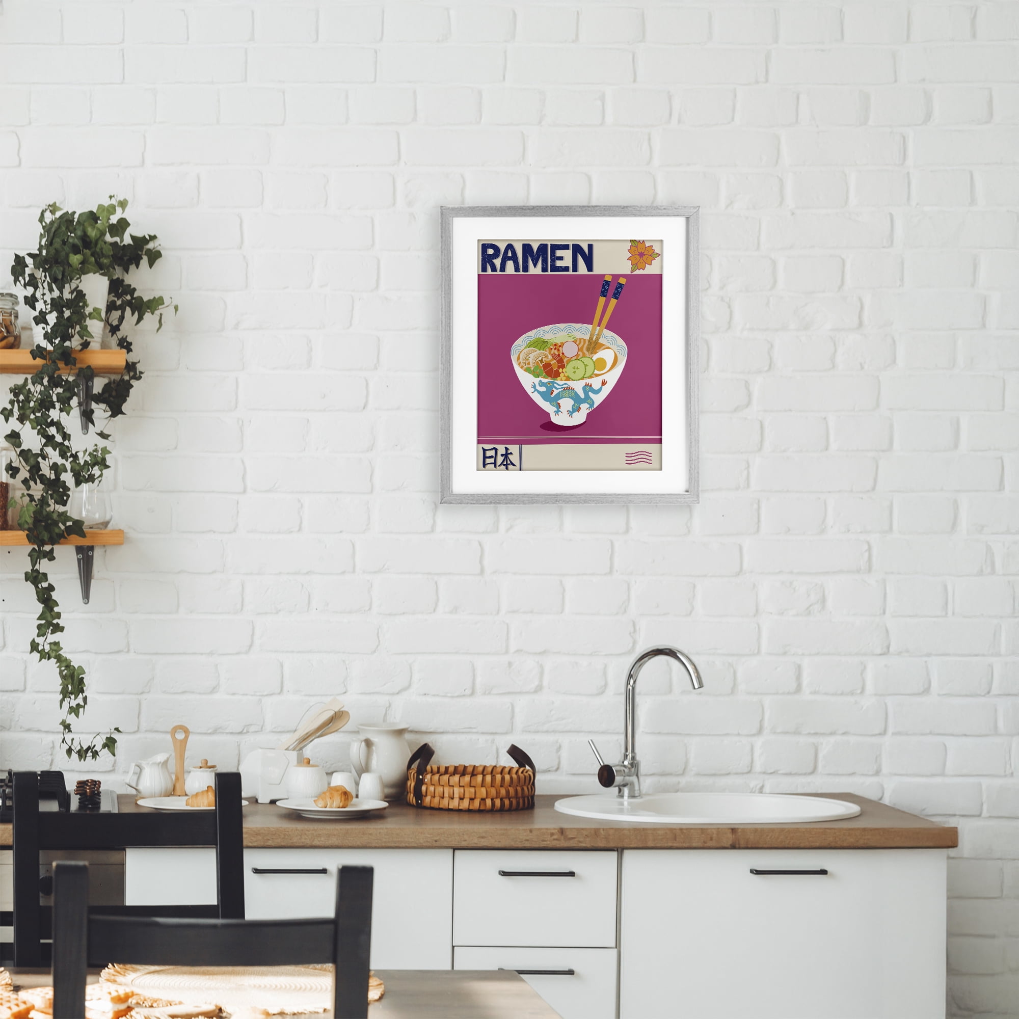 Stupell Industries Enchanted Japanese Ramen Gray Framed Print Under Glass, design by Jo Reid