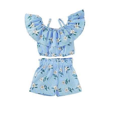 

EHTMSAK Infant Baby Toddler Children Girl Outfits Short Sleeve Summer T Shirts and Set Clothing Set Blue 9M-6Y 120