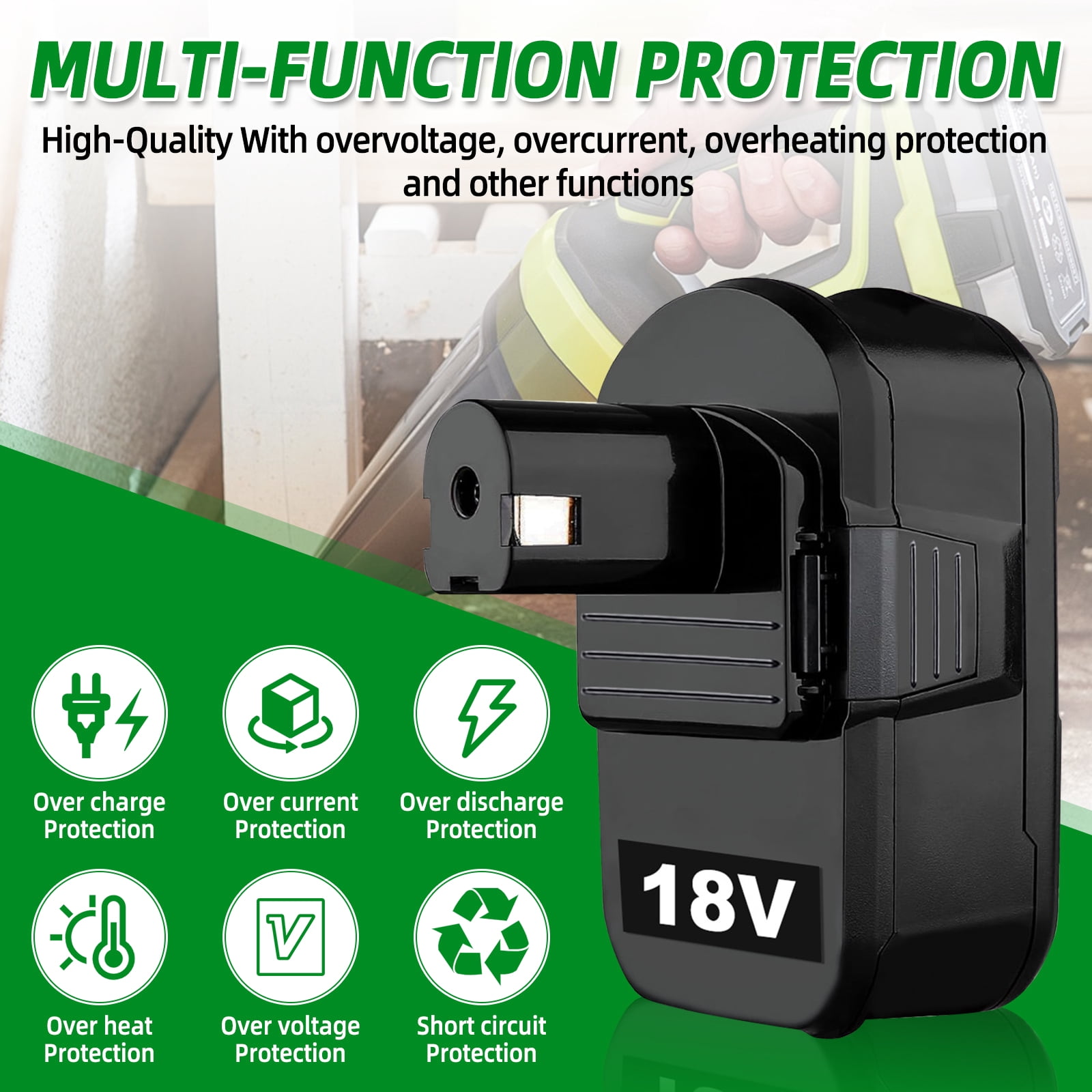 2 Pack High-Capacity 8.0Ah Battery Replacement for Ryobi 18V Battery Fits for Ryobi Battery Compatible with Ryobi Battery 18V P102 P103 P104 P105 P107 P108 P109 P190 P122