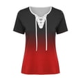 thumbnail image 4 of Uootdi Women's Tees Round Neck Short Sleeve Lace Up Gradient Print Tops Casual Street Style Soft Stretchy Relaxed Fit Tees Gift, 4 of 5