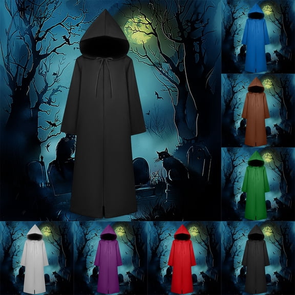 Hvyesh Mens Wizard Hooded Robe Vintage Monk Priest Cloak Halloween Cosplay Knight Hood Cape Renaissance Costumes