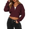 thumbnail image 2 of Sudaderas con Cremallera para Mujer, Conjuntos Casuales, Cárdigan, Ropa de Abrigo, Chaquetas de Invierno de Moda, Abrigos. Vino Tinto XL, 2 of 7