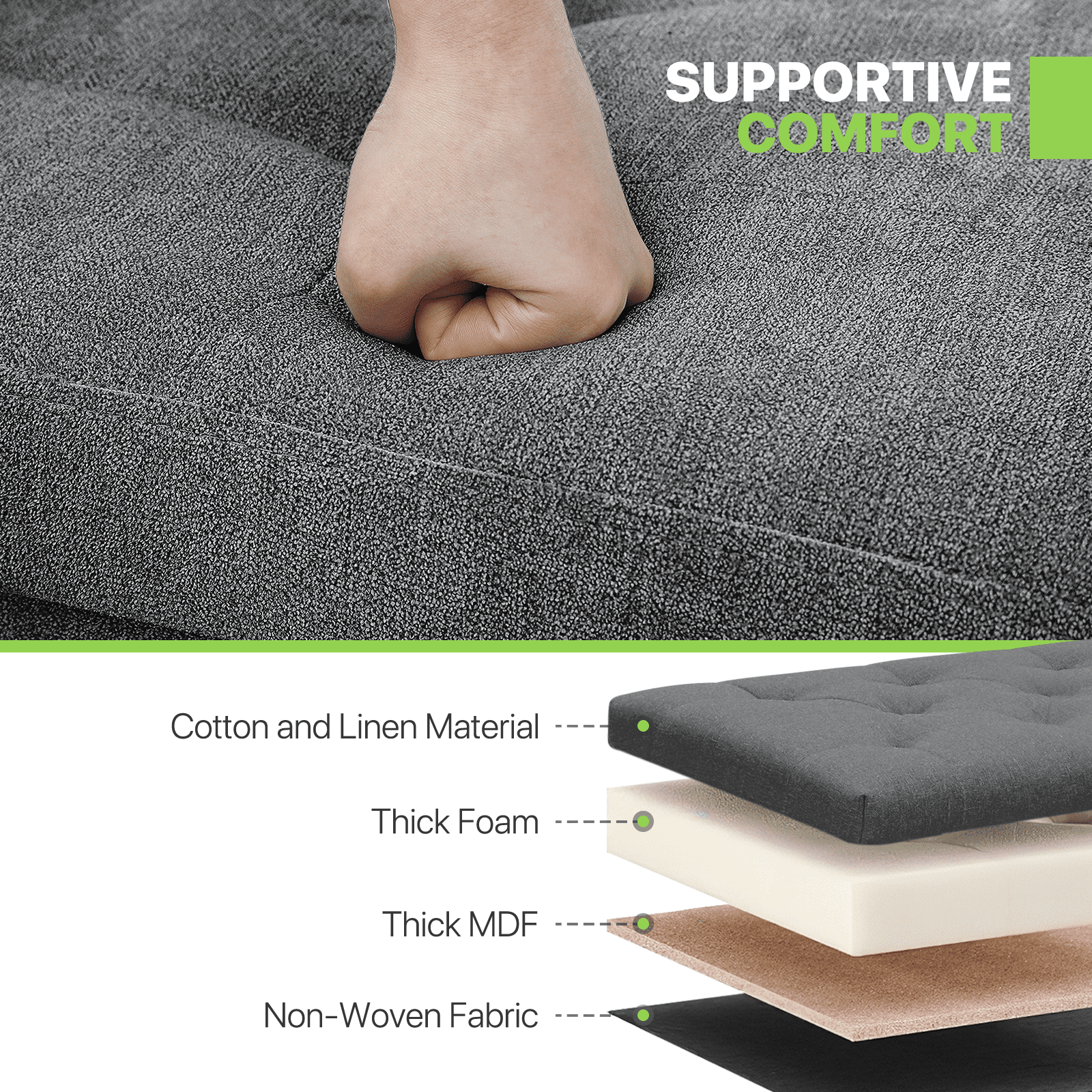 Magshion 15" Cube Folding Ottoman with Storage, Cotton-linen Collapsible Storage Ottoman Foot Stool, for Living Room Bedroom Entryway, Dark Gray