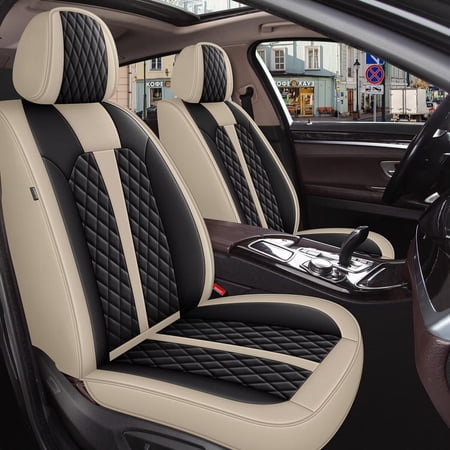IKABEVEM Comfortable Leather Auto Car Seat Covers Front Seat Protector Fit Ford C-Max Hybrid/ Energi 2013-2018 2 Seats Front Set Universal Fit (Black&Beige) IKABEVEM Comfortable Leather Auto Car Seat Covers Front Seat Protector Fit Ford C-Max Hybrid/ Energi 2013-2018 2 Seats Front Set Universal Fit (Black&Beige)