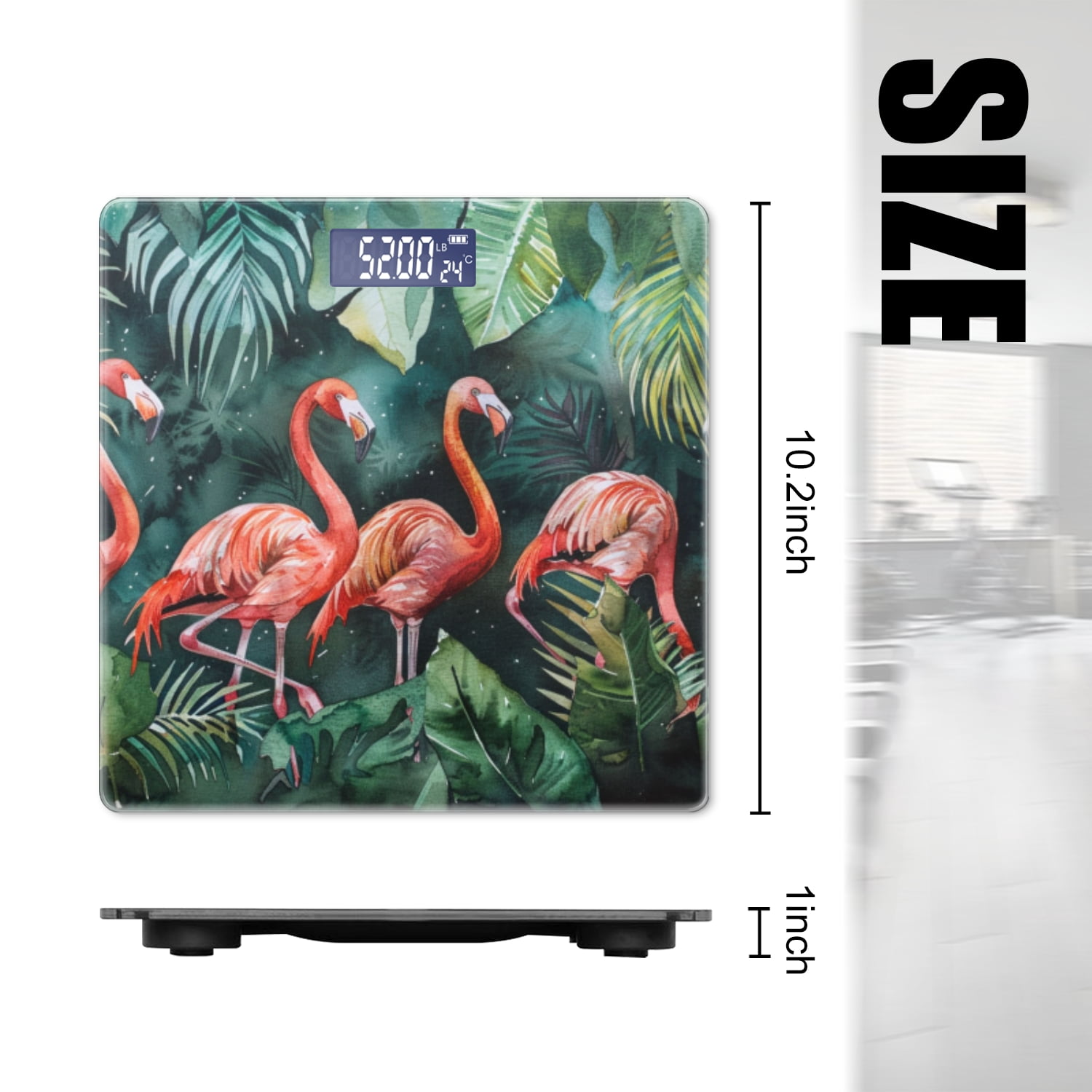 Bathroom Scale, Highly Accurate Digital Body Scale,Precisely Measures Weight up to 400 lbs-Watercolor Pink Flamingos In The Jungle