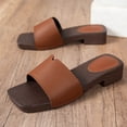 thumbnail image 3 of HomeDM Women's Square Open Toe Heels Sandals Low Block Chunky Slip On Mules Comfortable Casual Dress Shoes, Brown Size 7, 3 of 8