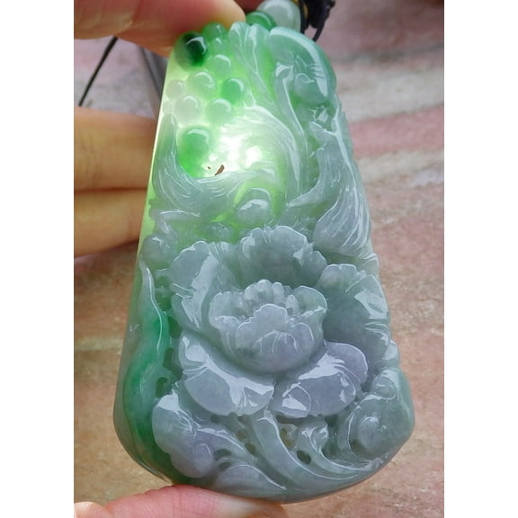 Certified Green Pale Lavender Burma 100% Natural A Jade jadeite Pendant Phoenix Bird Flower Ruyi Necklace 661806  TN