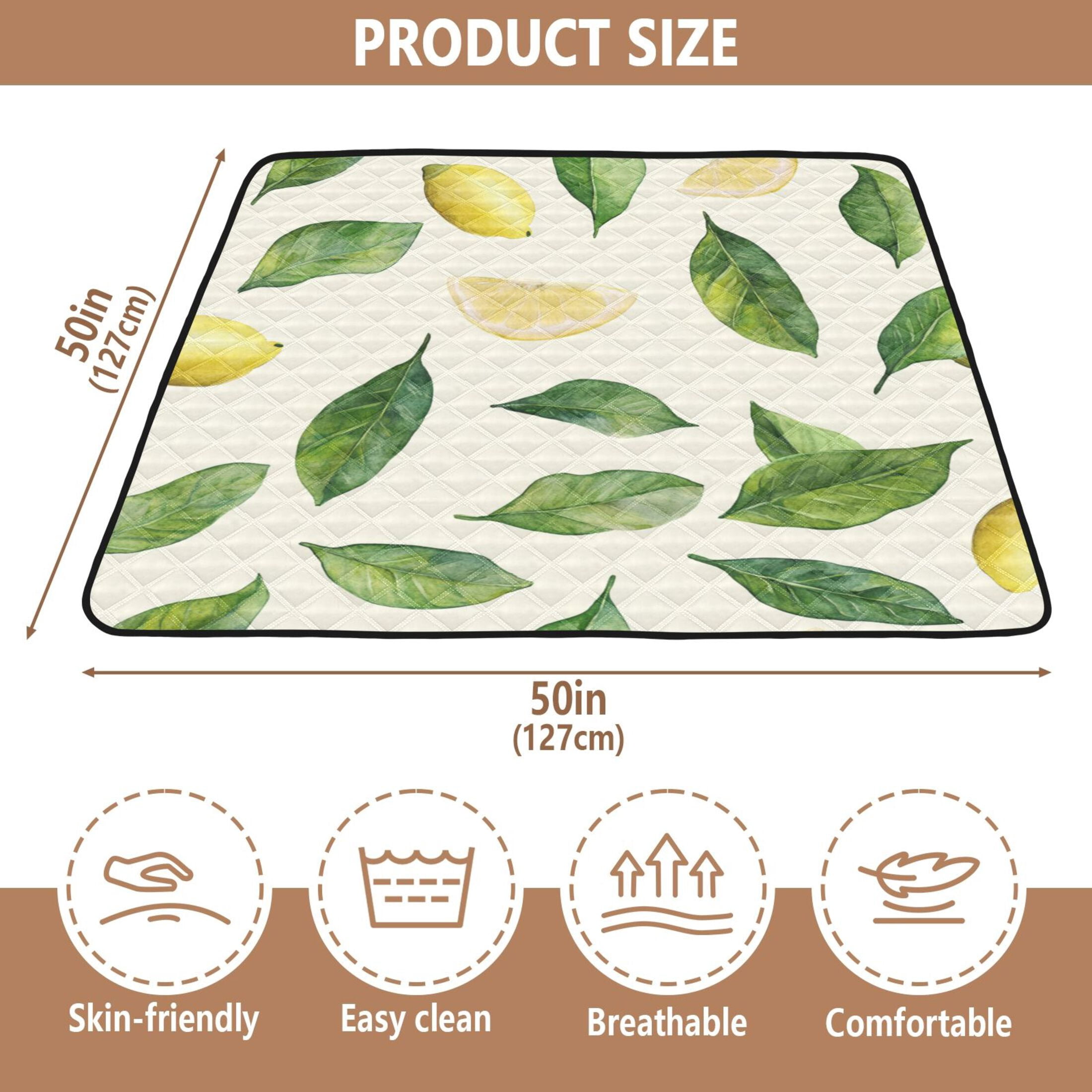 WOBOGO Lemon Leaf Baby Playmats Extra Large Waterproof Rollable Activity Pads for Toddlers 50×50inch