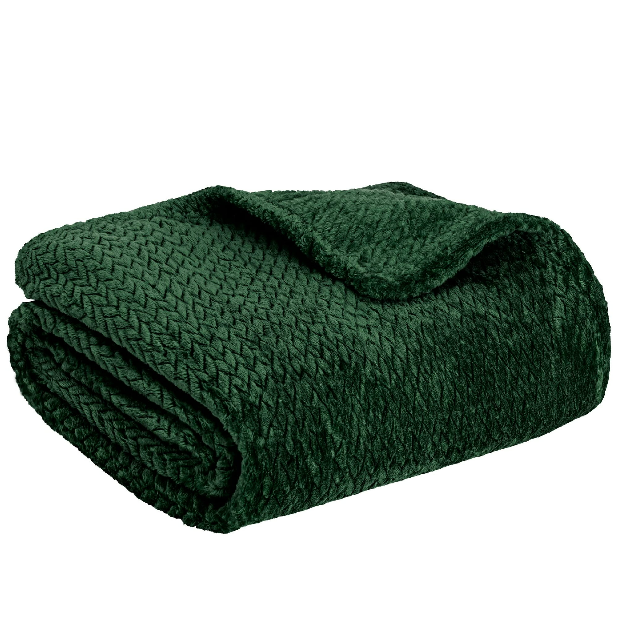 PAVILIA Soft Flannel Fleece Blanket Throw Emerald Green Textured Decorative Velvet Blanket for Couch Sofa Bed Fuzzy Plush Cozy Warm Lightweight Microfiber Throw Jacquard Weave Leaves Pattern 50x60 Wal...