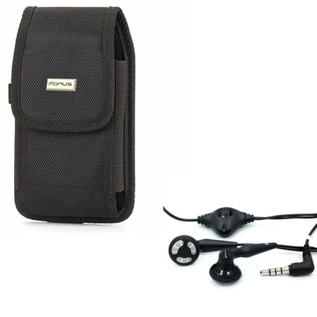 Rugged Canvas Case Vertical w Headset OEM 3.5mm Handsfree Earphones E9Q for Xiaomi Redmi Note 6 Pro 5 - ZTE MAX, ZMax, Quartz, Lever, Pro Z981, Nubia Z7 Max, XL, Grand X4 X3 X Max 2 +, Champ