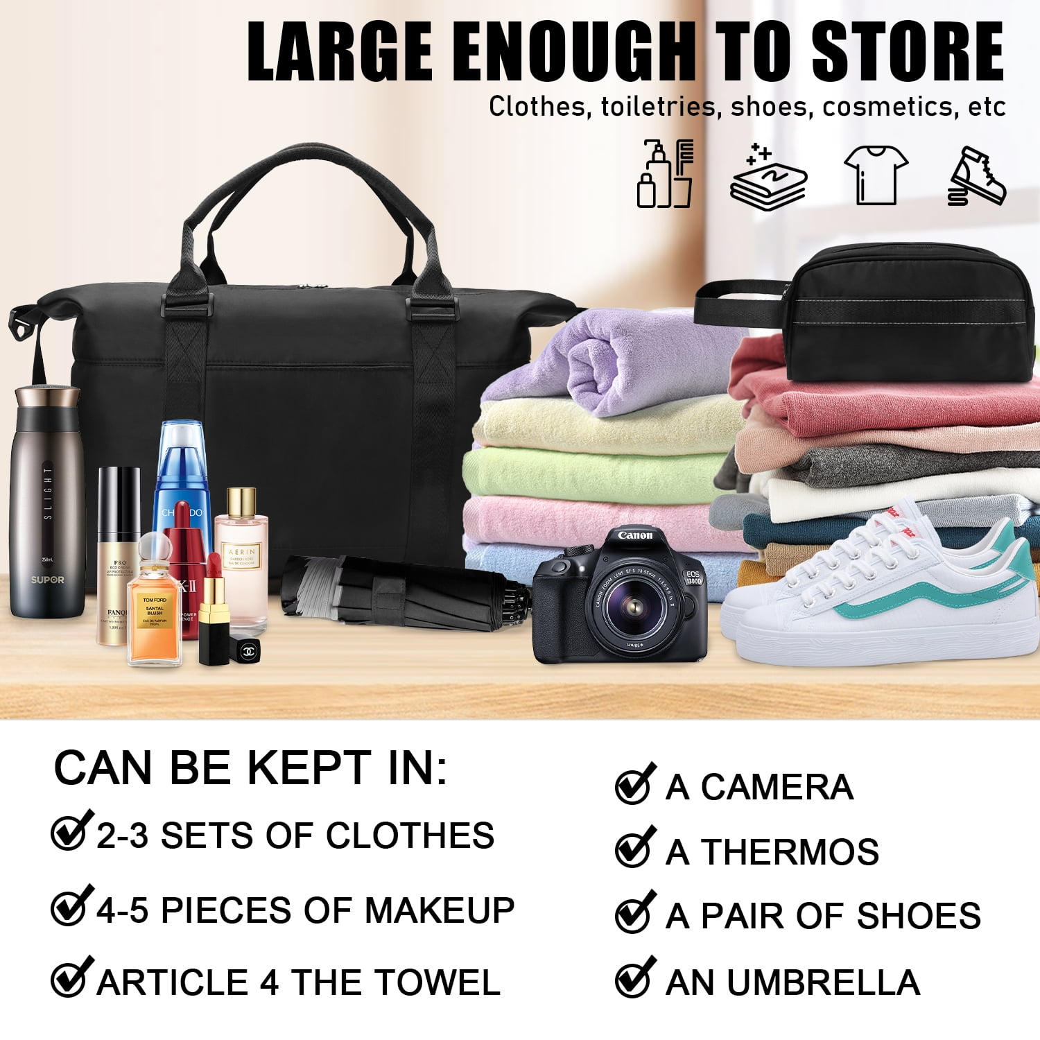 Ideal for air travel as a carry-on, the Livhil Weekender Bag offers ample room for all your essentials. Comfortable to carry with sturdy handles and an adjustable shoulder strap, this bag is a must-have for any woman on the go. Whether you're hitting the gym, planning a hospital stay, or jetting off on a trip, the Livhil Weekender Bag has everything you need in one stylish package.