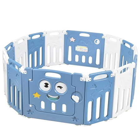 UPC: 6975213747742 | Costway 14-Panel Foldable unisex Baby Playpen Kids Activity Centre Lock Door Rubber Bases Blue