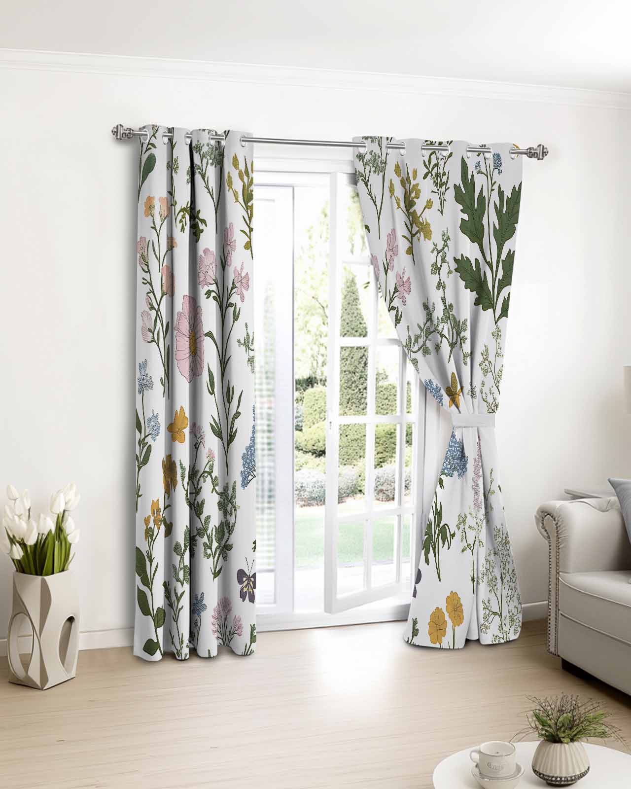 Colored Plant Blackout Curtains for Bedroom Living Room, Flowers Leaf Butterfly 39 In Long Thermal Insulated Room Darkening Drapes Grommet Window Treatments, 27.5 x 39 In