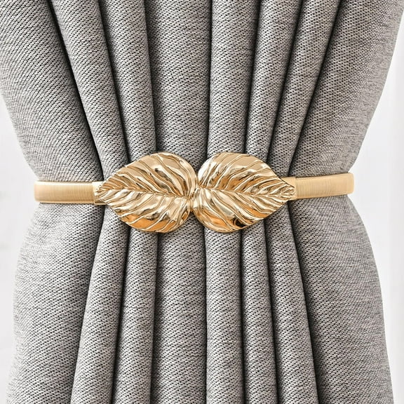 PENIKOKO 2-Pack Golden Alloy Leaf Curtain Tiebacks Decorative Holdbacks for All Curtain Styles