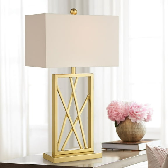 360 Lighting Claudia 26 1/2" Tall Square Modern Glam Table Lamp Gold Finish Metal Single White Shade Living Room Bedroom Bedside