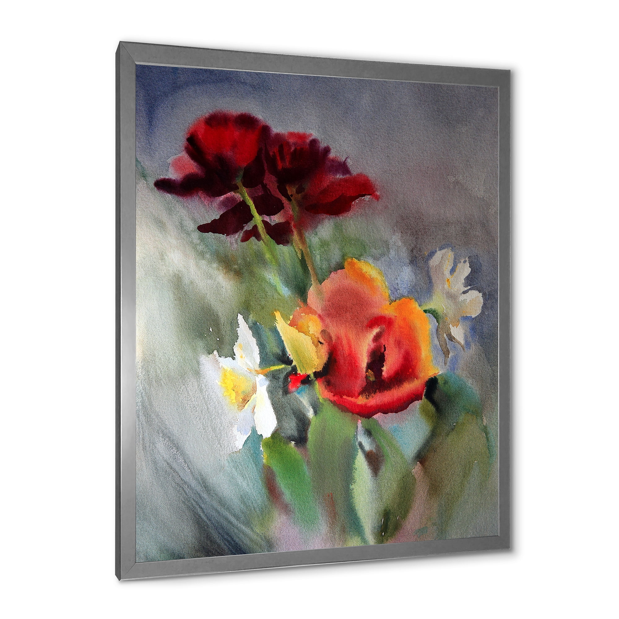 Designart 'Blossoming Vibrant Red Wildflowers' Traditional Framed Art Print