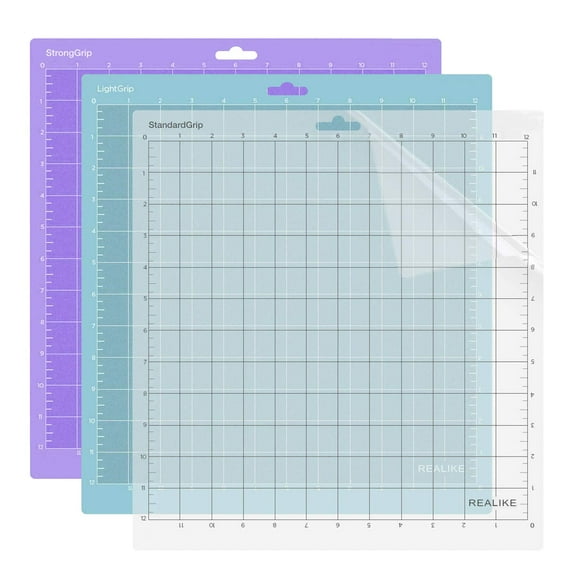 12x12 Inch Cutting Mat for Silhouette Cameo 1-5, 3 Pack StandardGrip LightGrip StrongGrip, Gridded Adhesive Non-Slip Mat for Crafts Quilting Sewing, Blue White Purple