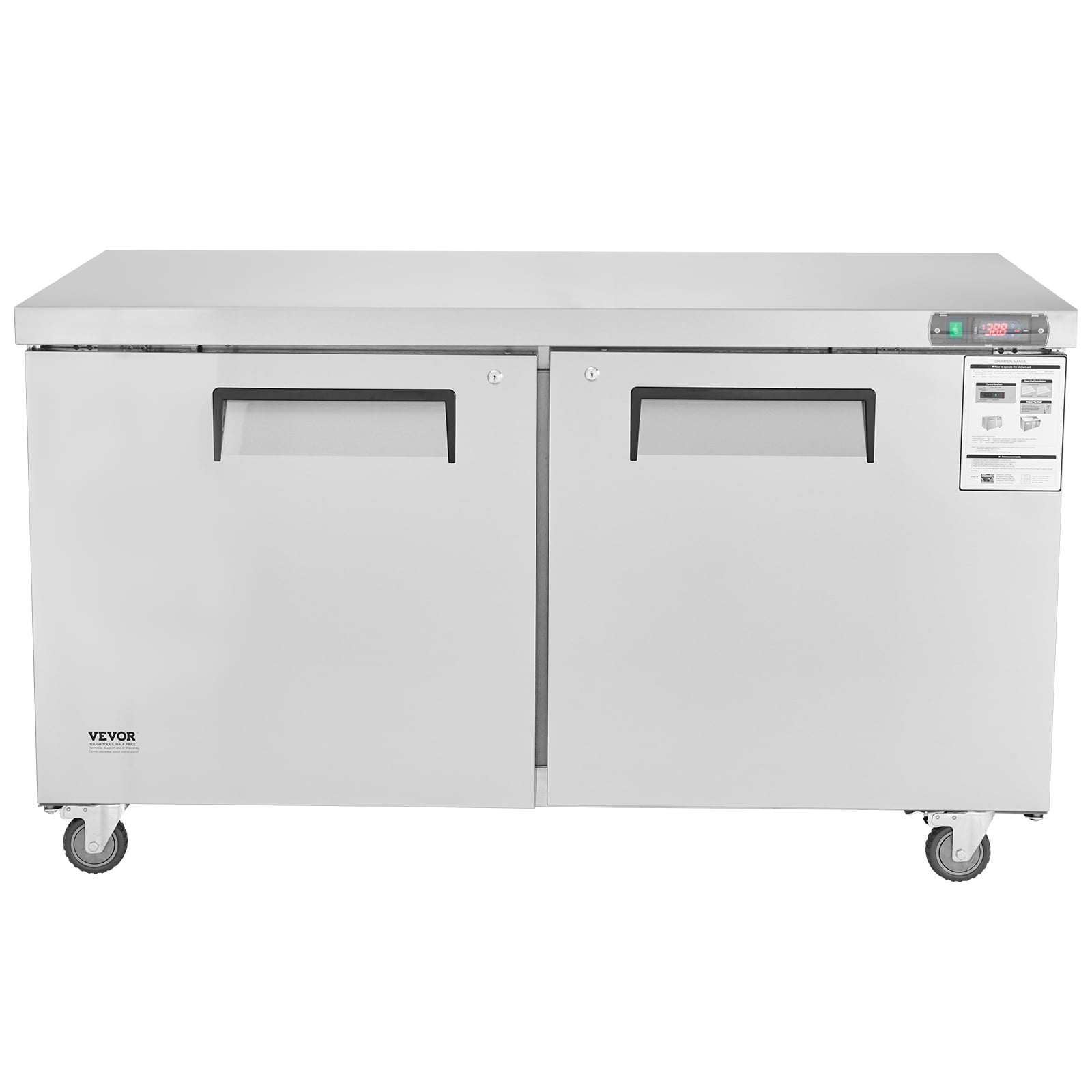 VEVOR 60" Commercial Refrigerator Sandwich & Salad Prep Table, 16.4 Cu. Ft Stainless Steel Refrigerated Food Prep Station with 2 Doors, Frost Free Refrigerator with Lock
