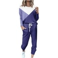thumbnail image 1 of Bowake Womens Two Piece Outfits Sweatsuits Casual Color Block Crewneck Long Sleeve Tops and Pants Lounge Sets Tracksuits, 1 of 5