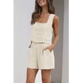 thumbnail image 3 of EASYBRAUS Women Linen Blend Sleeveless Vest and Shorts Set Summer 2025 Casual 2 Piece Outfit S-XXL, 3 of 5
