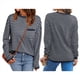 thumbnail image 3 of Suéter de Punto Suave A Rayas para Mujer, Camisa Holgada con Bolsillo en el Pecho. Azul Profundo L, 3 of 5